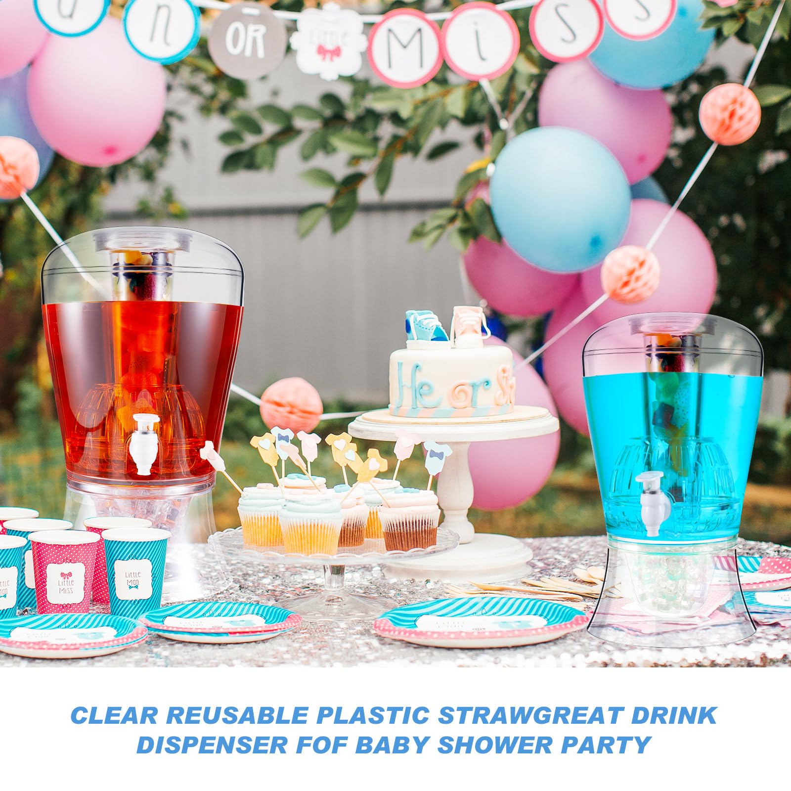 Dispensador de bebidas de acrílico de 6.8 L para fiestas, contenedor de agua irrompible, encimera con núcleo de hielo y espita para jugo helado, té, café, leche, boda, fiesta 4