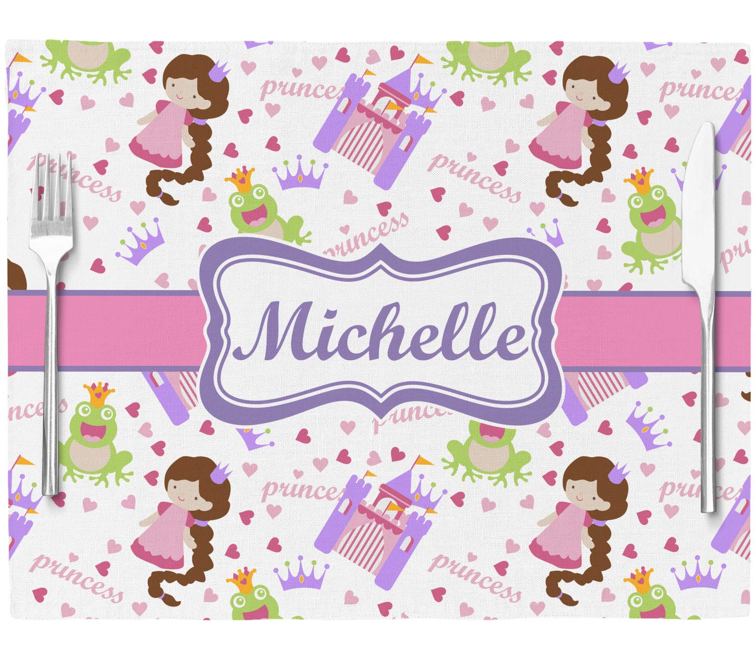 Personalized Princess Print Woven Fabric Placemat - Twill w/Name or Text