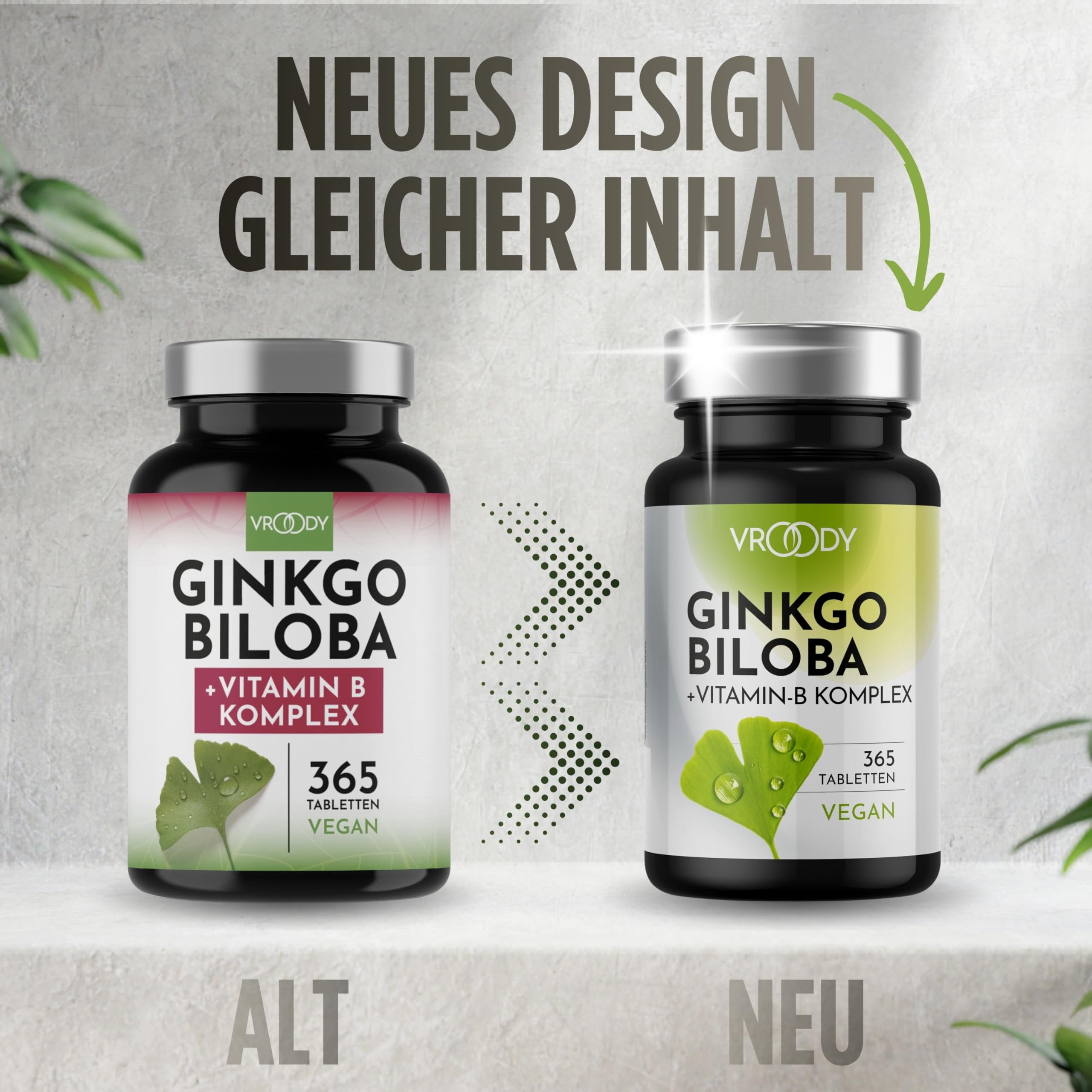 VROODY Ginkgo Biloba Extrakt hochdosiert - mit Vitamin B12 trägt zur Verringerung von Müdigkeit und Ermüdung bei - 365 kleine Tabletten die leicht einzunehmen sind
