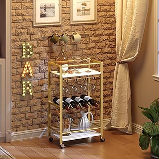 Bar Cart for Home, Mini Rolling Wine Cart, 3 Tier Serving Cart, Kitchen ...