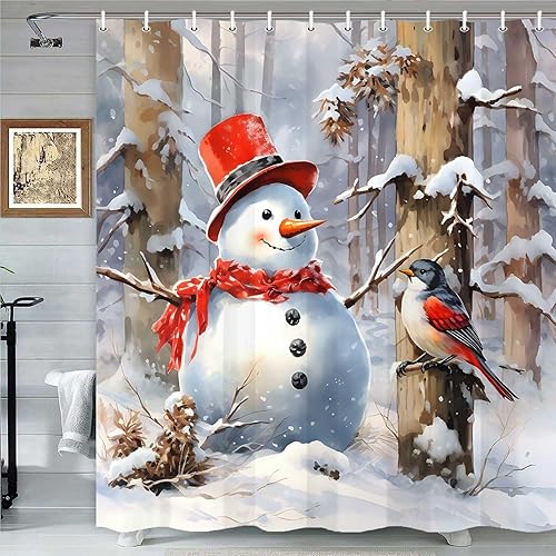 Miniatura 9 de Cortina de ducha de Feliz Navidad, árbol de Navidad, Año Nuevo, decoración del hogar, cortinas de baño, juego de accesorios de baño de copos de