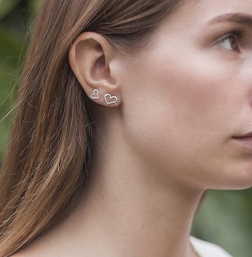 Miniatura 5 de Mini Open Hollow Heart Stud Post Handmade Earrings, Sterling Silver 925 Polished Finish (7 mm). Perfect Small Gift