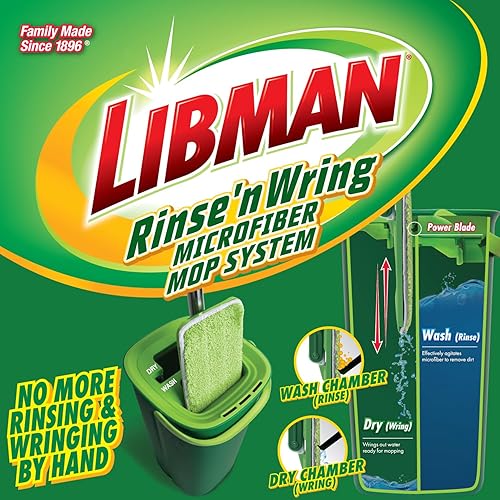 Miniatura 2 de Libman Rinse 'n Wring - Sistema de fregona y cubeta  Mopa de piso de microfibra  Limpiador de pisos de madera dura  Trapeador húmedo y seco  Cámaras