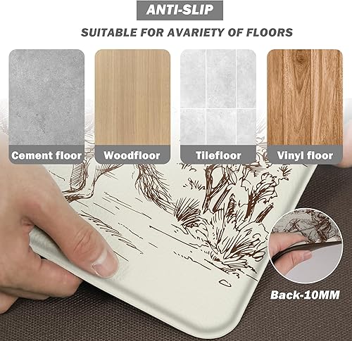 Vista 117 de weesire Alfombra de cocina verde antifatiga para el suelo de la cocina, alfombras de cocina, verde salvia, floral, hierbas, espuma viscoelástica