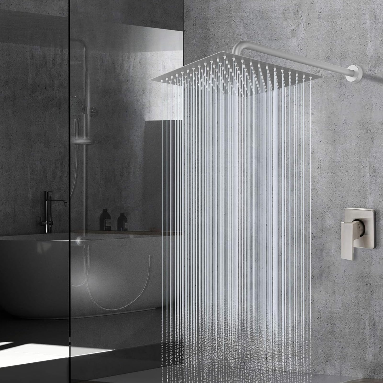Rociador Ducha Cuadrado 30 x 30CM Acero Inoxidable 304, Cabezal de Ducha Antical con Efecto Lluvia, 360° Giro, Conexión G1/2, Fácil Limpieza, Acabado Cromado(Plata)