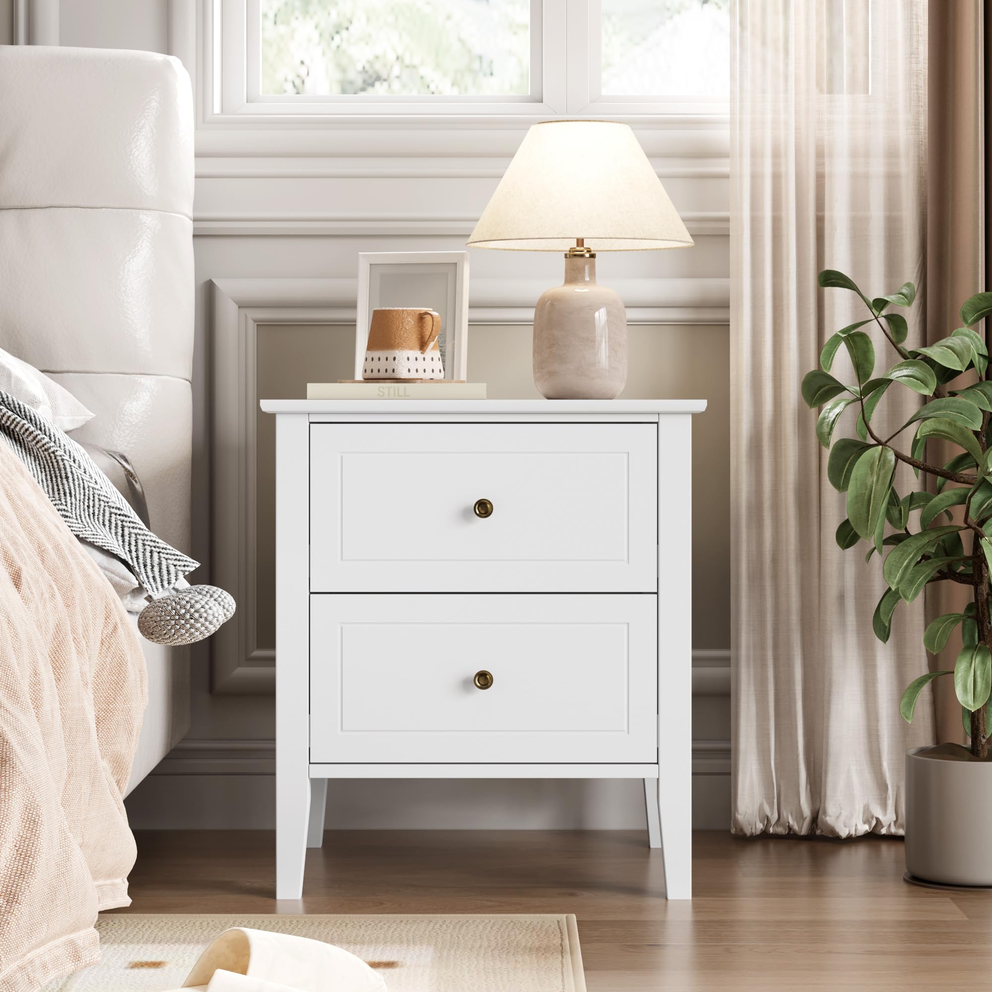 FOREHILL Set di 3 Mobili per Camera da Letto, Set di Cassettiera e Comodino | Como Camera da Letto,Cassettiera a 5 Cassetti e Set di 2 Comodini,per Riporre Oggetti in Camera da Letto, Soggiorno,Bianco