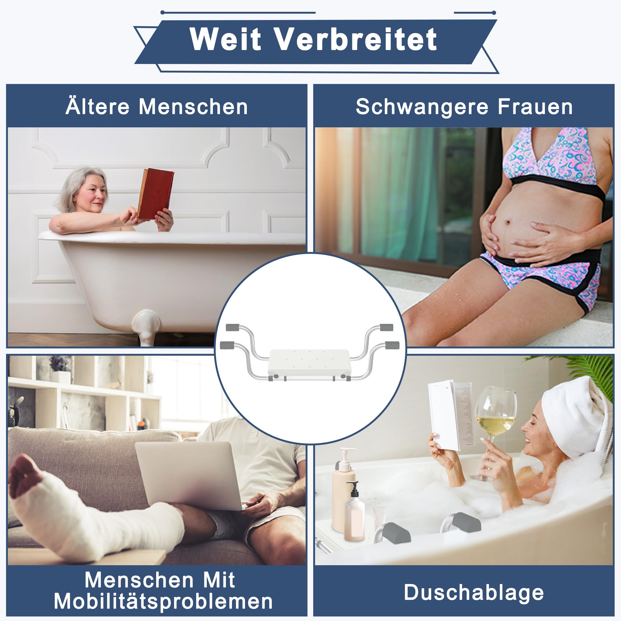 HENGMEI Badewannensitz Senioren, Badewannenbrett Badewannen Einstiegshilfe, Einstellbar Ausziehbare 72-82 cm Sitz Bath, Duschbrett für Badewanne 150 KG Tragkraft