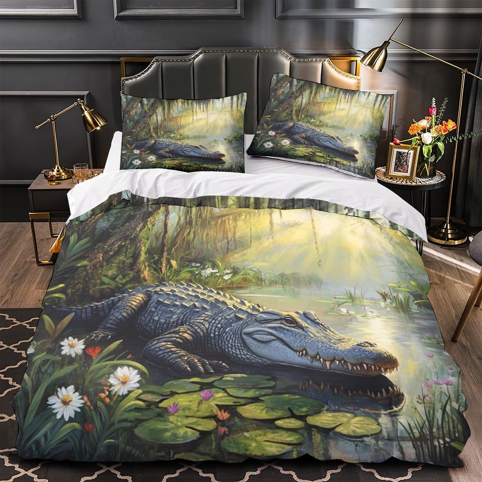 Housse de Couette Crocodile 3D Parure de Lit Simple Microfibre 140x200 cm