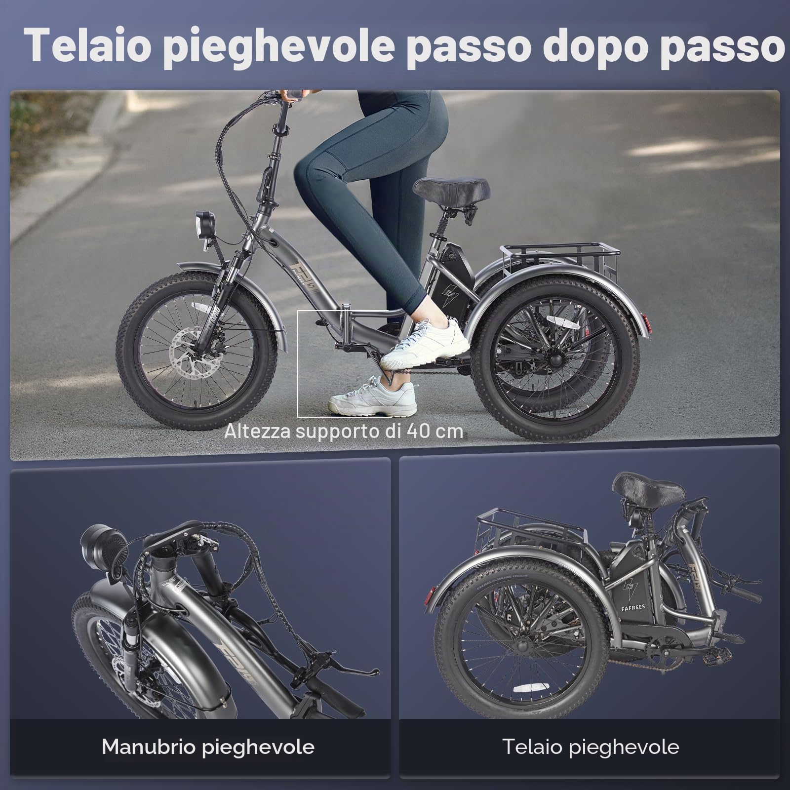 Fafrees F20 Mate Triciclo Elettrico Pieghevole, per Adulti Anziani, Batteria 48V/18.2Ah, Gomme 20 * 3.0", Autonomia 60-110KM