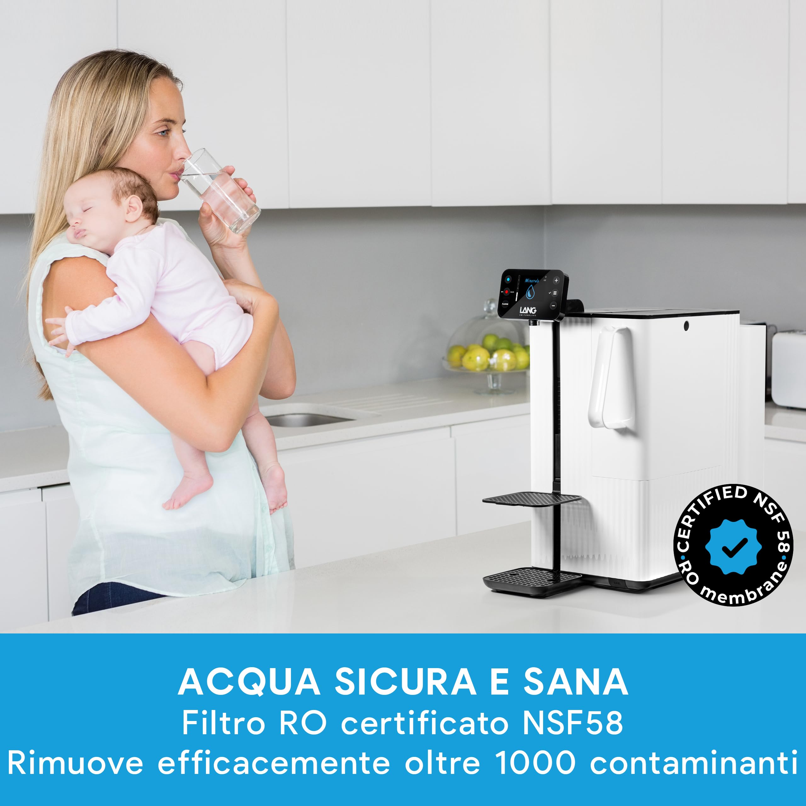 LANG WATER Set di filtri di ricambio per il purificatore d'acqua TheWell 2. Filtro 1 sedimenti combinato con carbone attivo, filtro 2 Osmosi inversa certificato NSF 58, anti-tartaro, facile da
