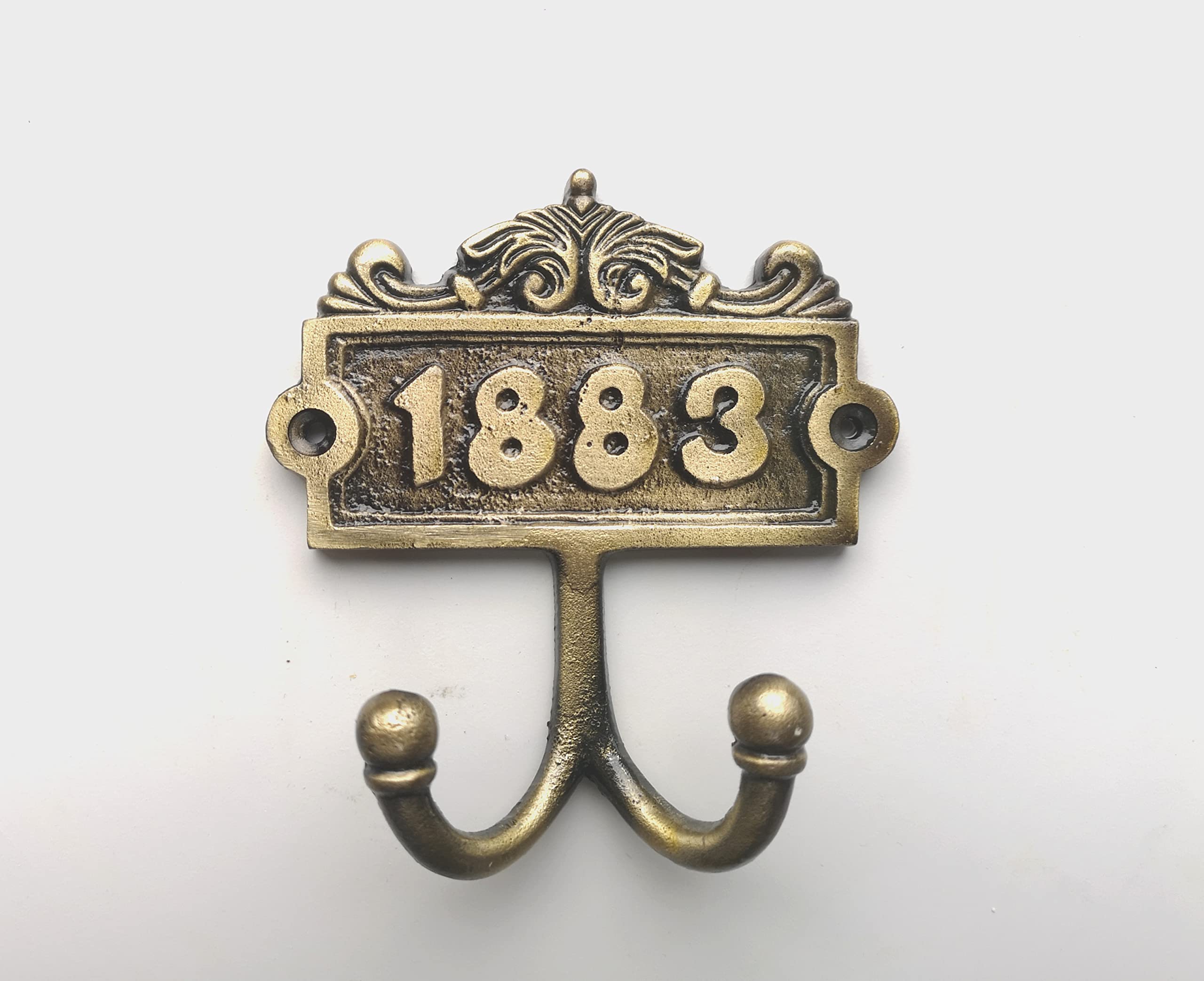 Brass & Metal Antique Brass B&M - Hand Forged Cast Iron 1883 Antique Coat Hook - Double Hook Excellent Finish (Antique Brass)
