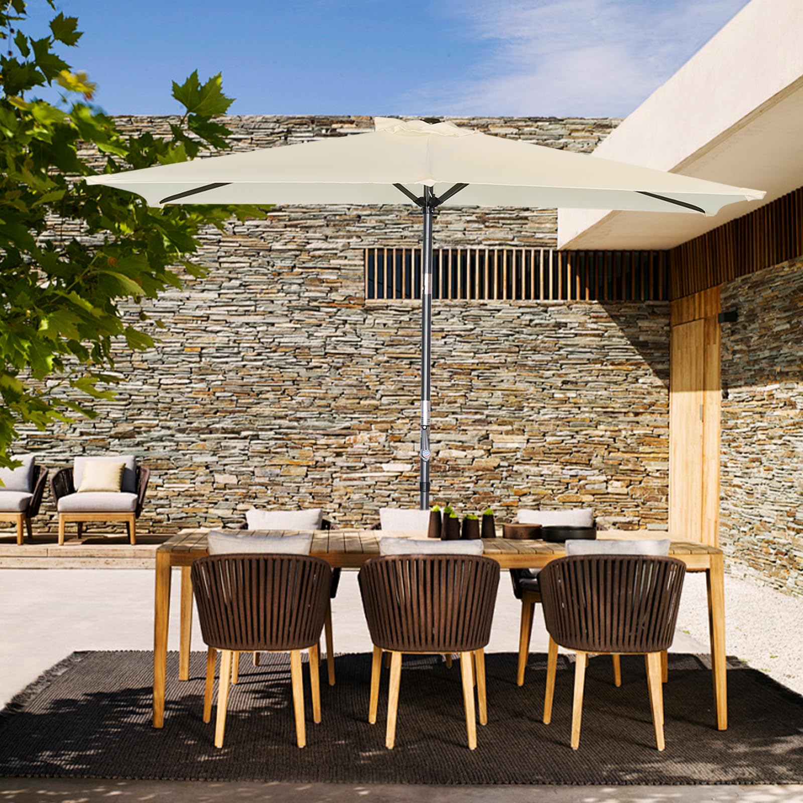 Angel Living 2.1x1.4M Sombrilla de Jardín, Parasol de Acero y Poliéster, Parasol Inclinado con Manivela, Mástil Acero 38mm, para Jardín, Terraza, Balcón