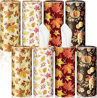 8 Pack Car Tissue Holder with Facial Tissue Bulk Maple Leaves Round Tissue Boxes for Car Fall Autumn Tissue Tube Car Tissue Cylinder Harvest Thanksgiving Travel Tissues for Car Cup Holder