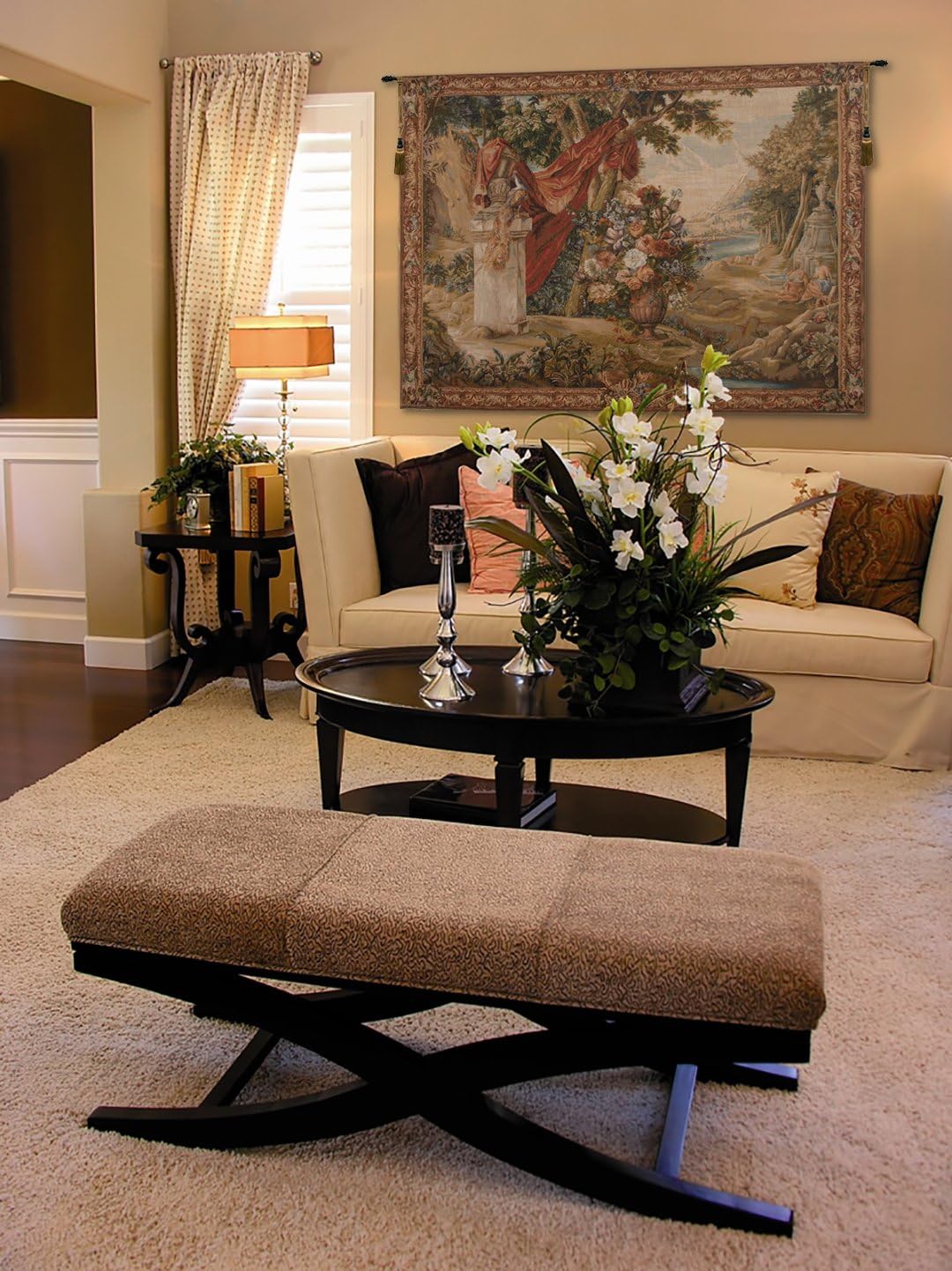 C Charlotte Home Furnishings Inc Bouquet Au Drape Fontaine with People French Tapestry Wall Hanging | Viscose Cotton and Polyester Blend Wall Art | 58 in. x 78 in | Home Decor Accents