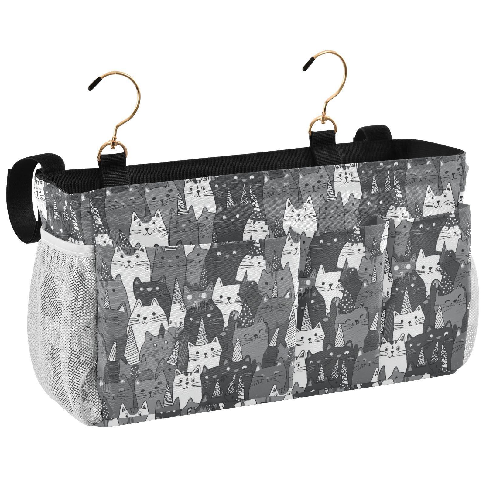 miaozhen Cartoon Cute Black and White Cat Bedside Essentails Pocket Bed Hanging Bag for Water Bottles, Magazines, Phone, Glasses organizador de controles remotos