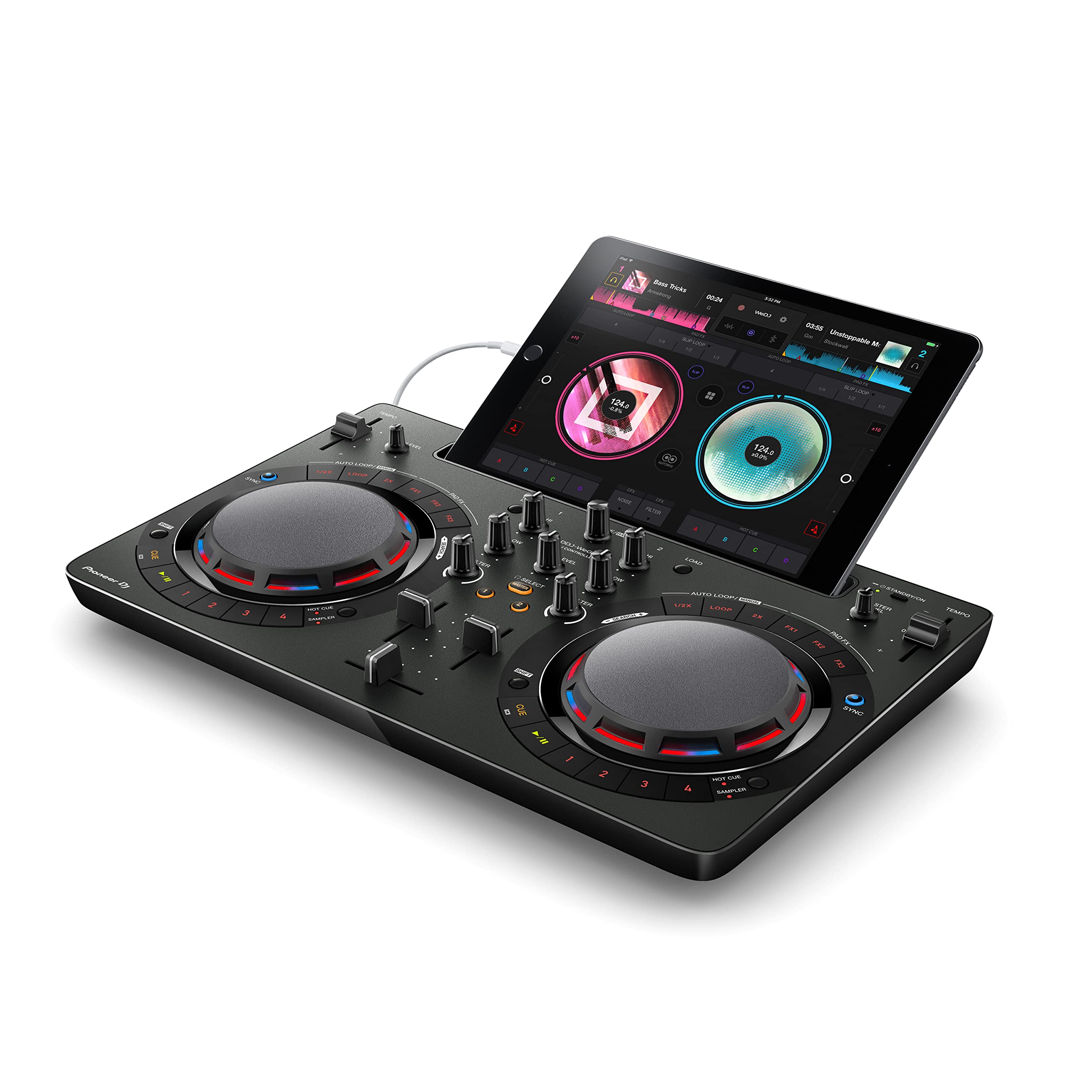 Pioneer DJ DDJ-WeGO4-K - Controlador portátil de DJ - Compatible con iOS (Negro)