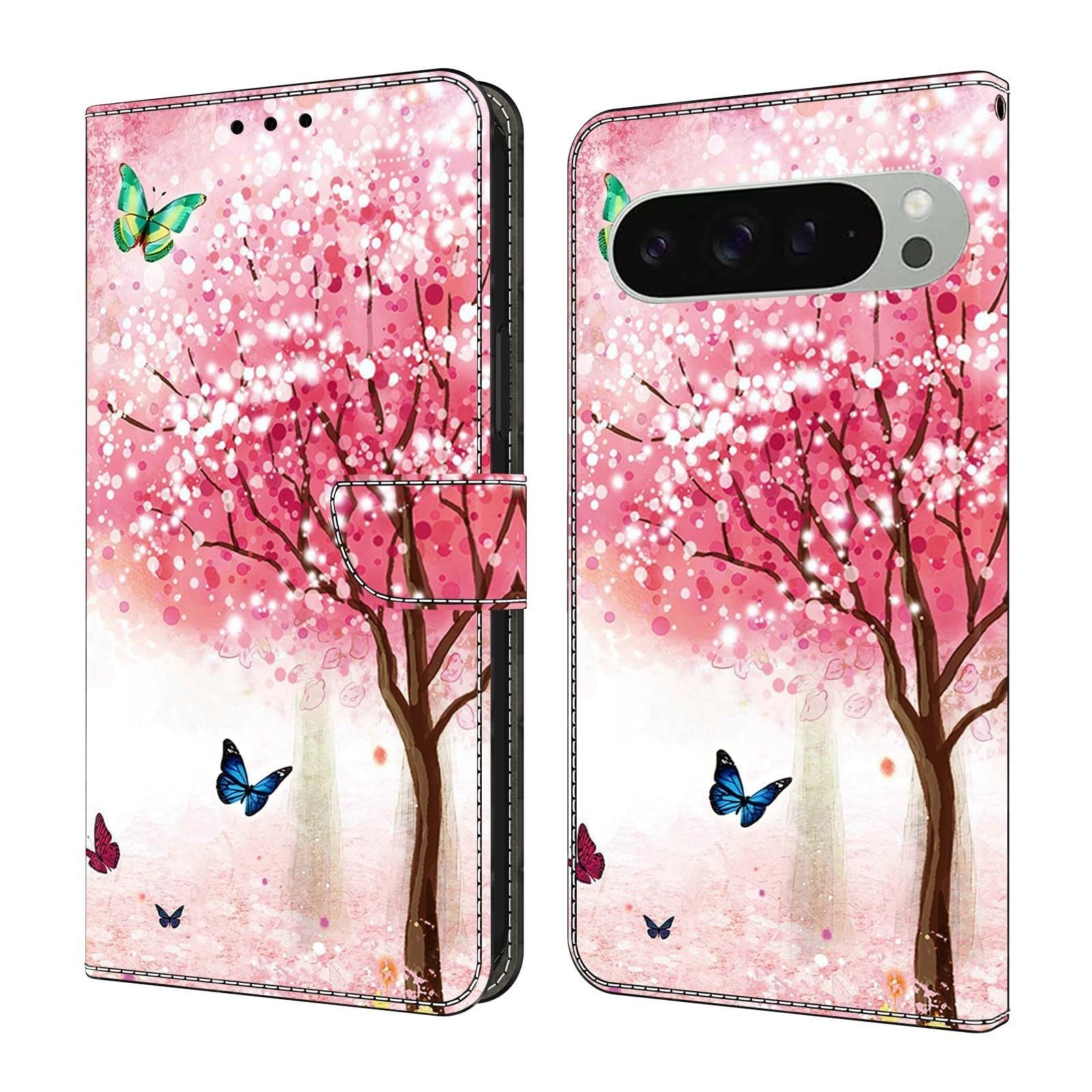 Étui Google Pixel 6 Pro Sakura Butterfly portefeuille cuir à rabat