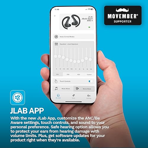 Miniatura 6 de JLab JBuds Sport ANC 4 True Auriculares Bluetooth inalámbricos + funda de carga, grafito, controles táctiles, cancelación activa de ruido híbrida,