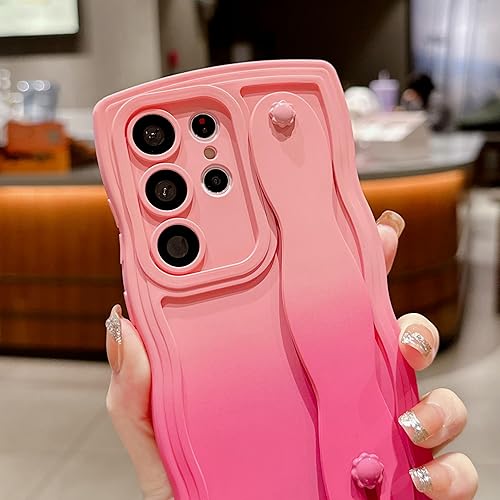 Miniatura 6 de Funda para Samsung Galaxy S22 Ultra con soporte para la muñeca, bonita funda ondulada de color degradado S22 Ultra con cubierta para lente de