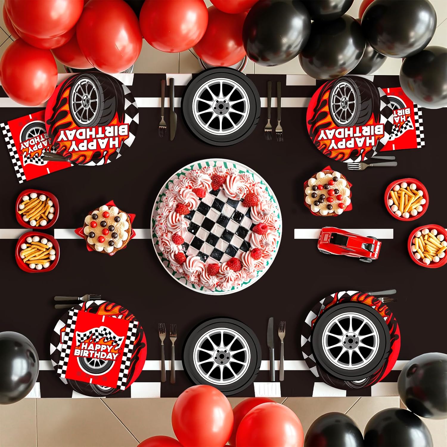 Car Birthday Decorations Kit: Car Theme Party Supplies for 25 - Includes Dinner & Dessert Plates, Napkins, Cups, Banner and Tablecloth for Boys' Racing Car Birthday Party Decorations - Image 8