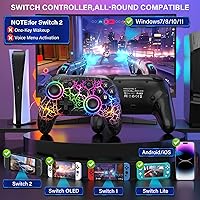 Vista 2 de ZRZLMVP Switch Controller Wireless for Nintendo Switch/OLED/Lite/Switch 2, 1000mAh Rechargeable Pro Controllers with 9 Colors LED Light, Switch Negro