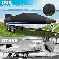 Vista 4 de Funda para lancha remolcable de 14 a 16 pies con cubierta de motor fuera de borda, 900D, resistente a la decoloración, lona marina impermeable