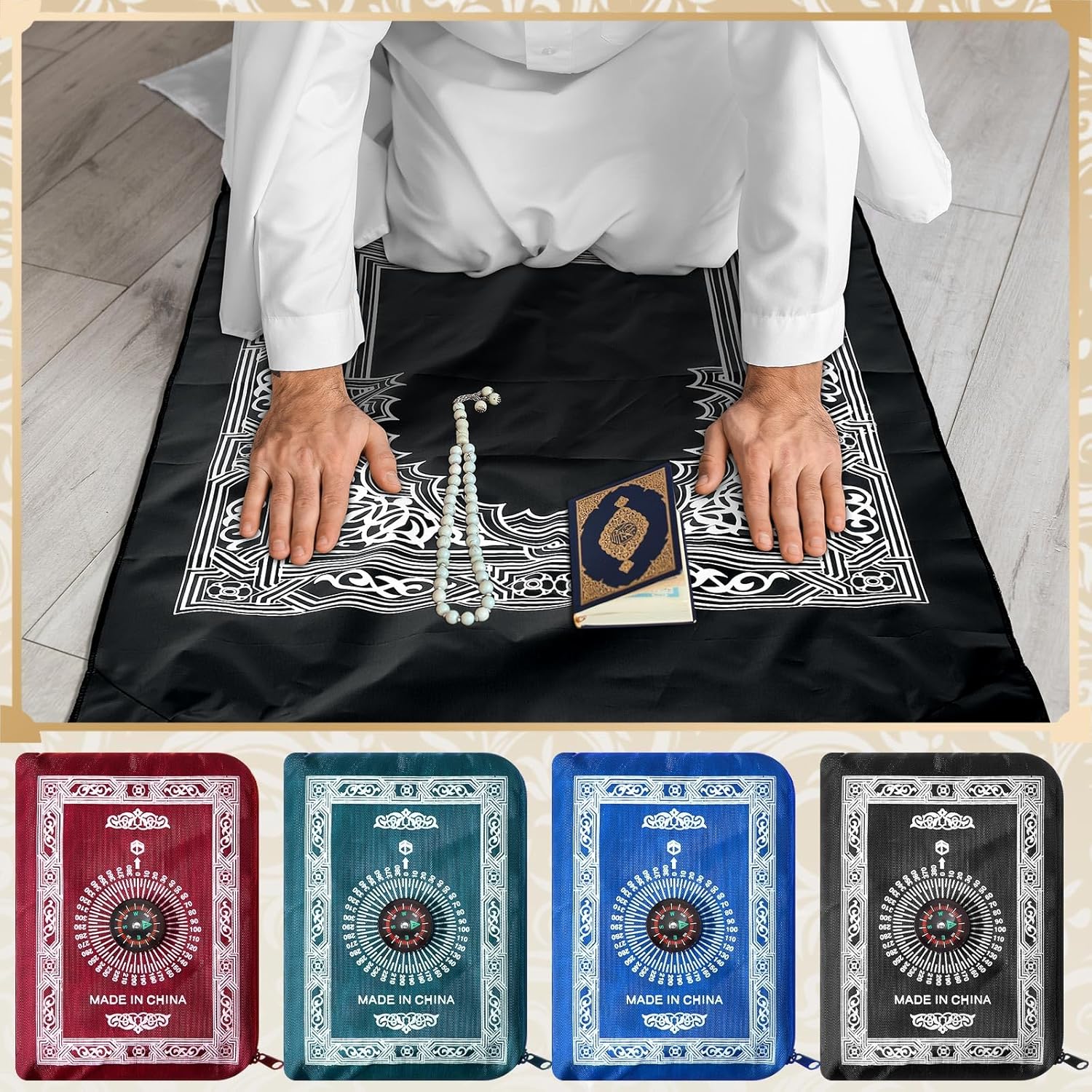 Mindsoft 32 Pcs Portable Travel Prayer Mat with Compass Islamic Waterproof Polyester Praying Rug with Pocket Sized Carry Bag for Muslim Ramada Eid Gifts (60 cm x 100 Cm)