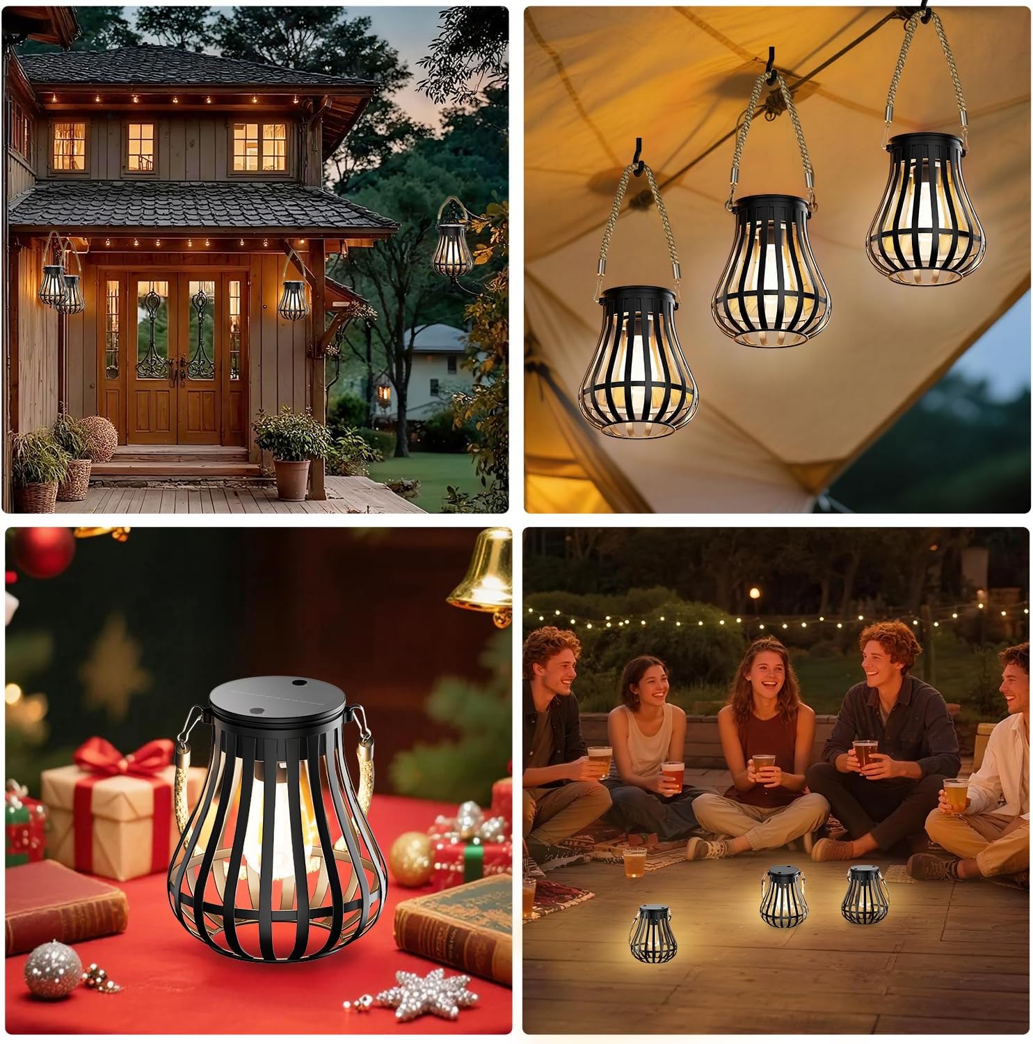 Solar Lanterns Outdoor Waterproof - Hanging Solar Lights for Outside, Halloween Yard Decorative, Classic High Brightness Garden Lanterns Lamp for Patio Table Pathway Decor, Pack 2