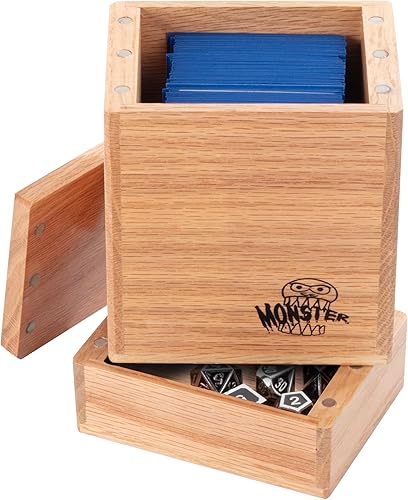 Miniatura 7 de Monster - Caja magnética de madera de roble rojo con compartimento para dados, compatible con Yugioh, Magic the Gathering MTG, Pokémon, tarjetas