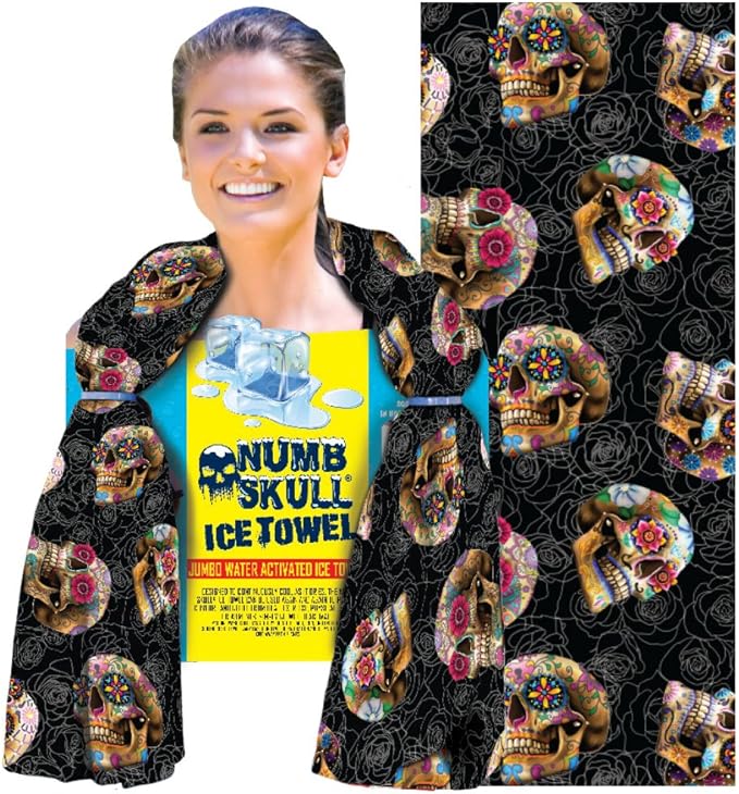 NUMB SKULL ICE TOWEL {JUMBO) Water Activated Ice Towel [Continously Cools As It Dries] (Sugar Skull)