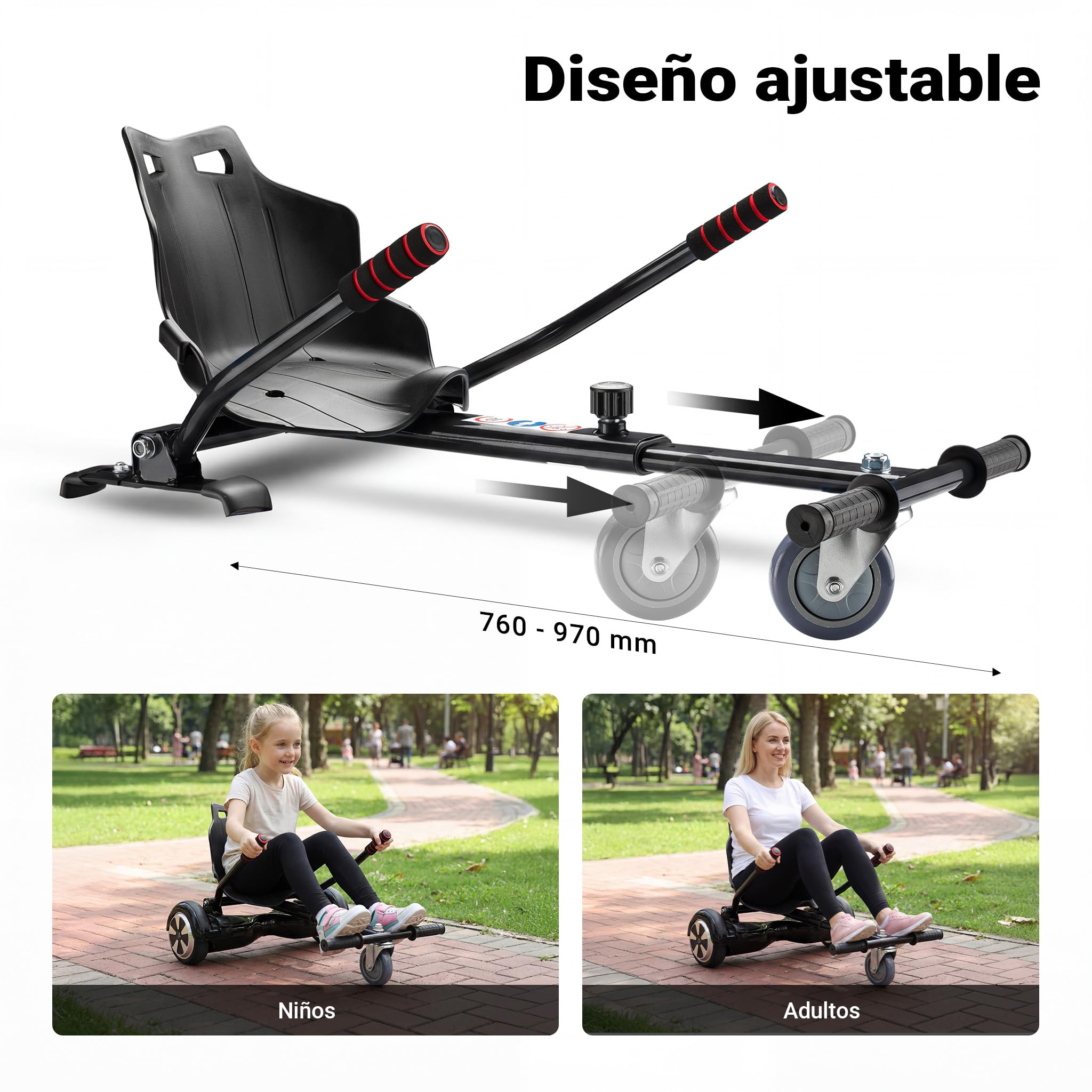 Asiento para patinete de equilibrio en color negro, asiento ajustable para patinete eléctrico