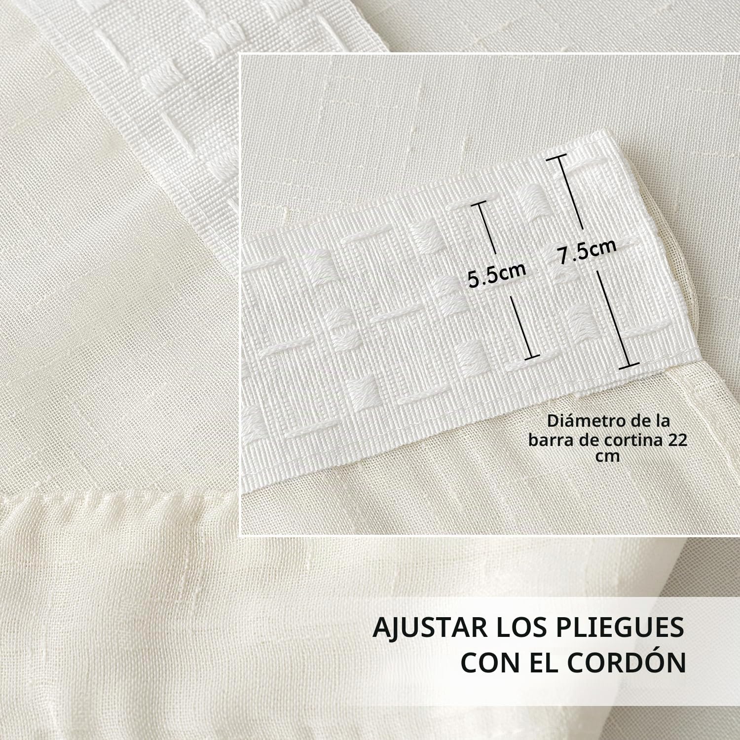 MIULEE 1 Pieza Cortinas Transparentes Cinta Volantes 300x245cm Crema