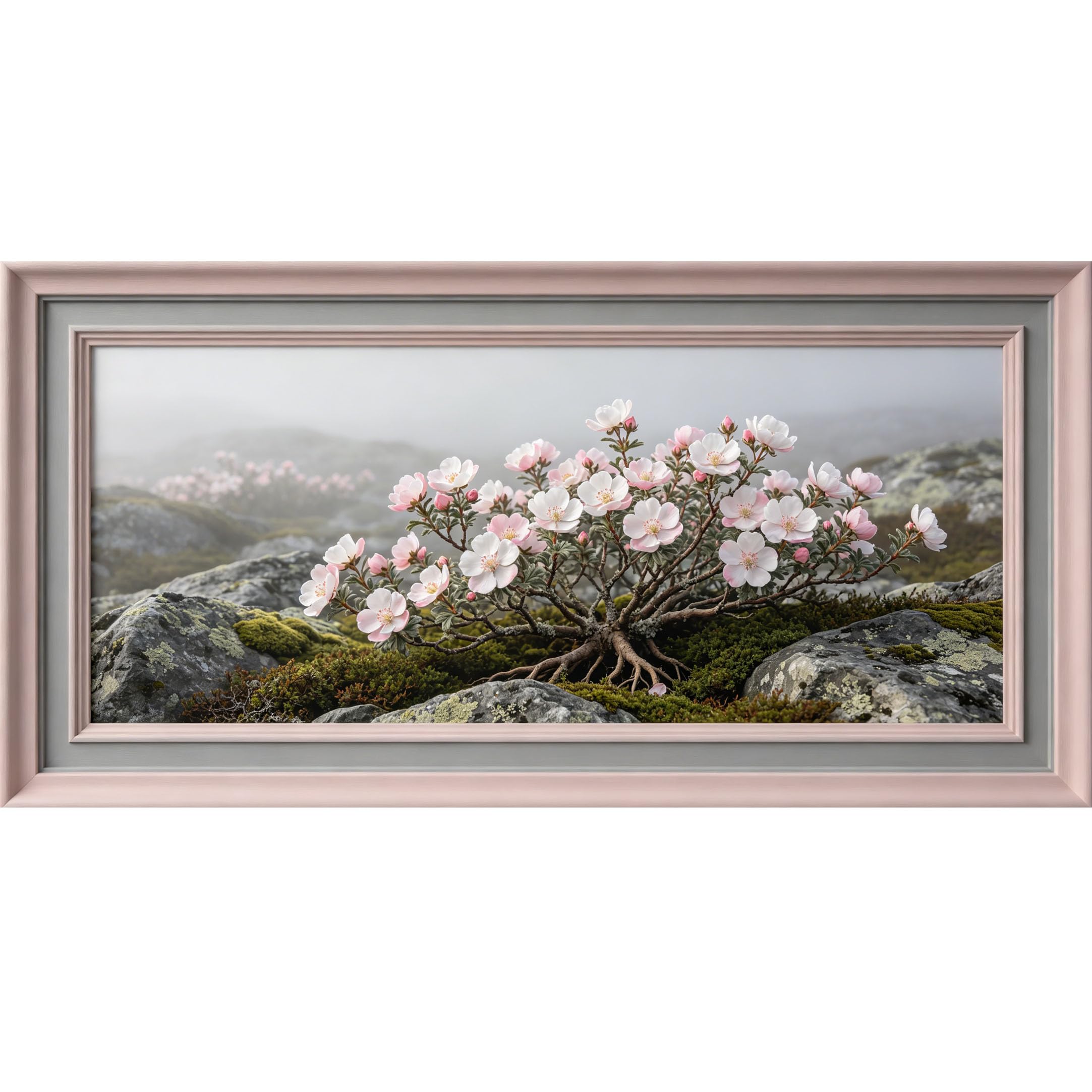 Agglomerix 3D Framed Wall Art Pink Wildflower Alpine Stone Botanical Landscape Large Size SelfAdhesive Removable Wall Decor Prints Artwork for Living Room Bedroom Office