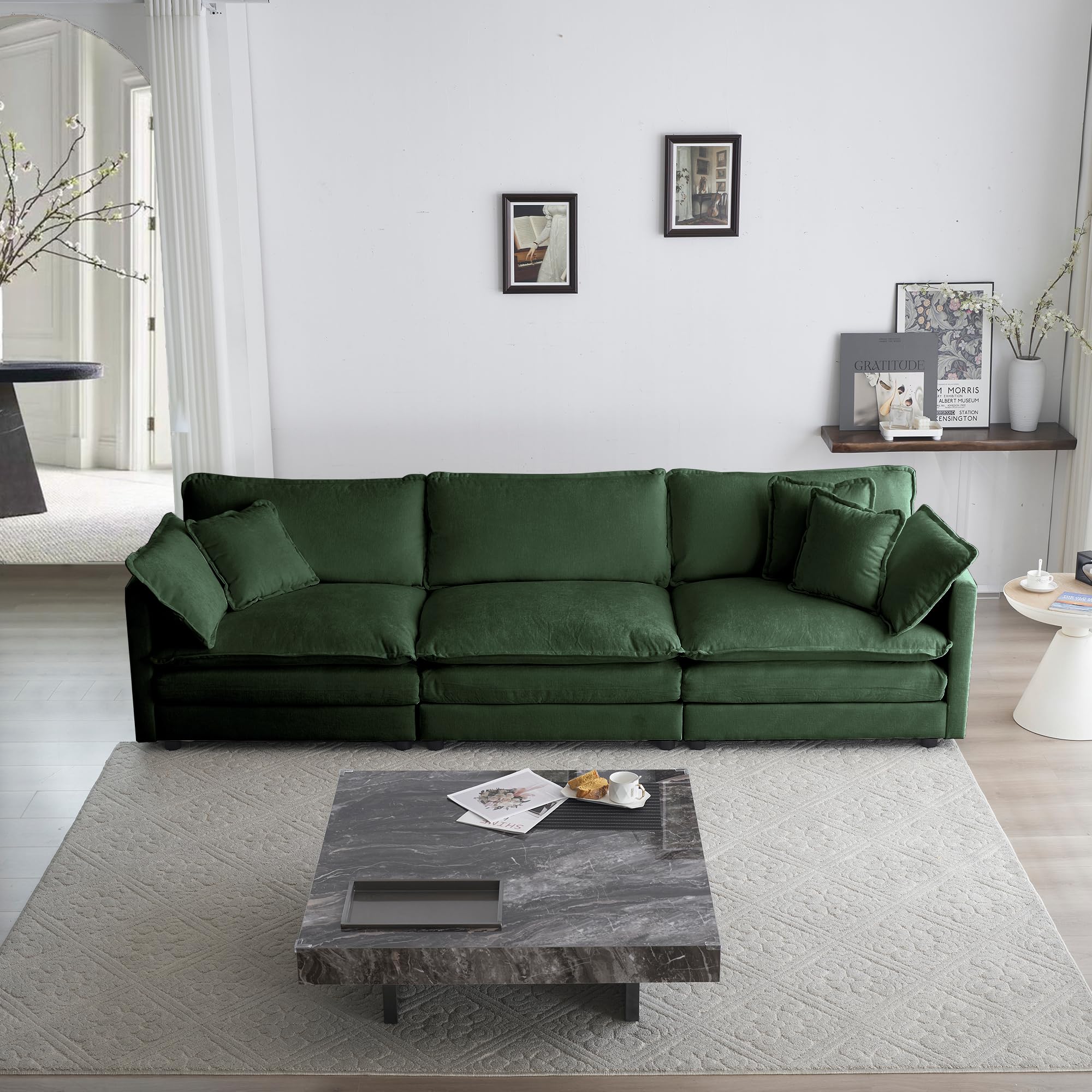 Lyon Sence Accent Chair, Single Sofa Armchair, Sectional Modular Couch, Sofa Couch with Pillow for Living Room (Chenille Fabric in Green, 3 Seat)