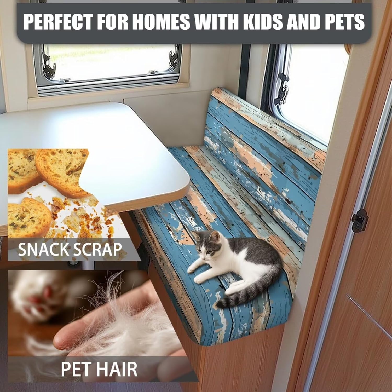 SEANATIVE RV Sofa Split Seat Cover 2-Piece Set Dinette Cushion Covers Replacement Camper Couch Covers Sofa Seat Cushion Slipcovers Dust Proof Bench Slip Cover Rectangle, Dark Blue Wood Grain