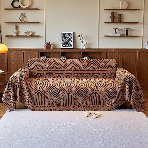 Miniatura 30 de VClife Funda de sofá bohemia para Navidad, 1 pieza, suave y cálida para sofá seccional, funda lavable de calabaza y jacquard negro para sofá biplaza