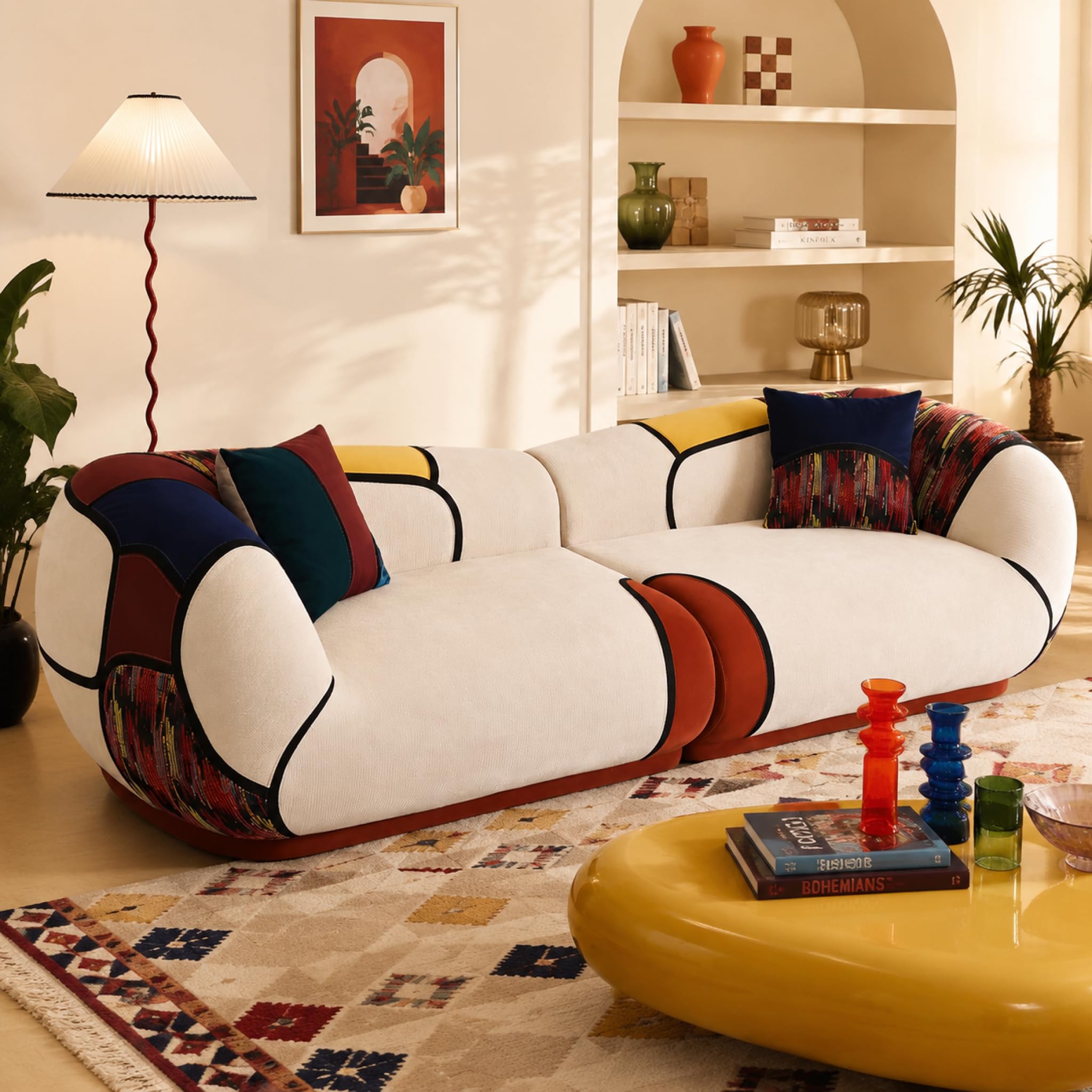 Vipbear Sofá de 3 Plazas de 265 cm, Sofá de Salon Estilo Bohemio, Tapizado de Chenilla Sin Muelles, Espuma de Alta Densidad, Modular para el Salon, No Requiere Montaje