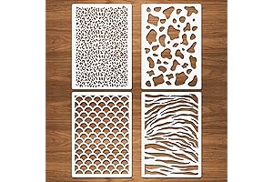 4 Pcs Animal Skin Print Reusable Stencils for Paintings, Tiger Stripe Fish Cow Leopard Print