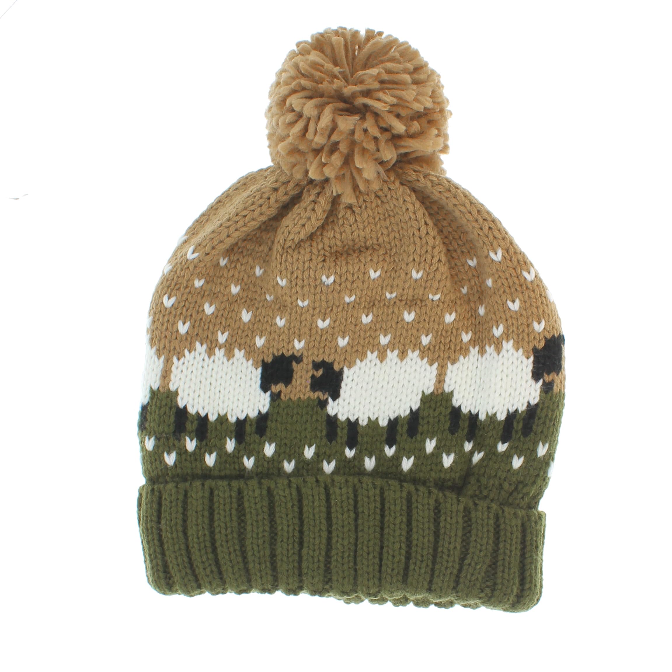 Sheep Bobble Pom Hat (Green/Beige)