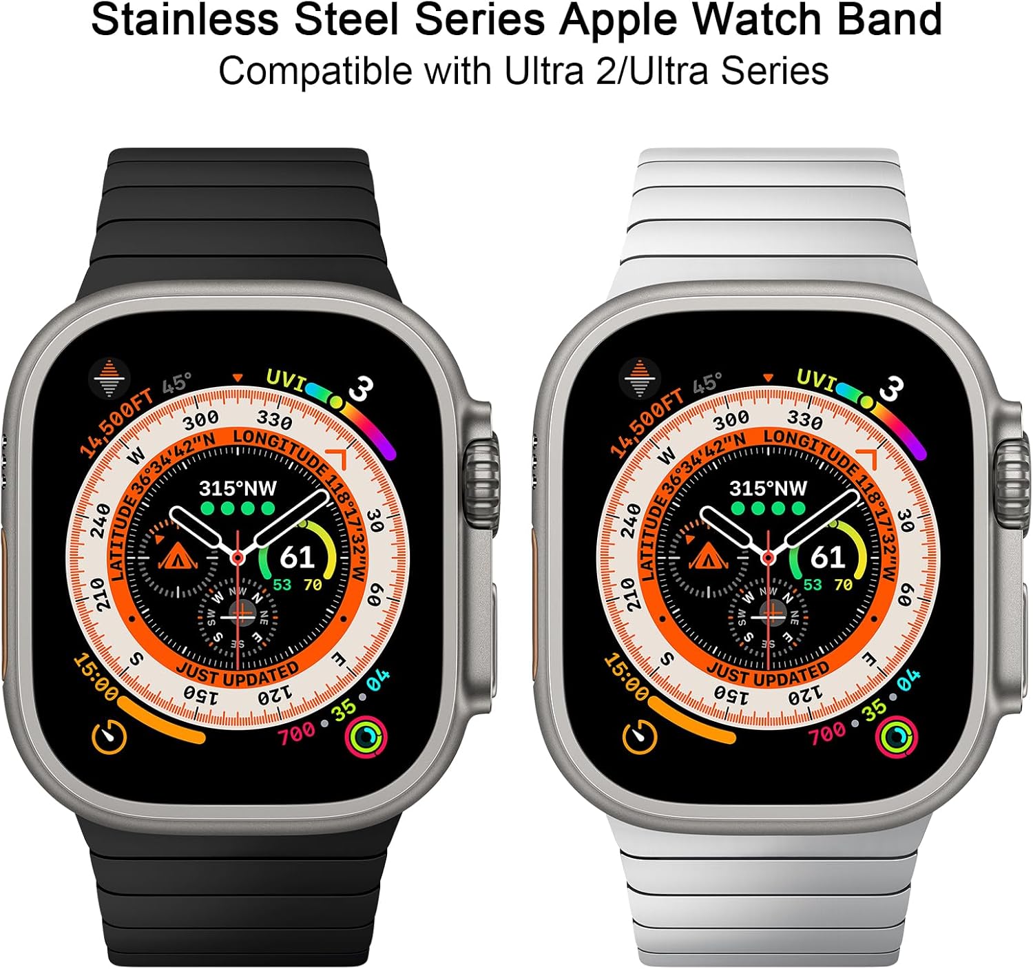 2 Pack Stainless Steel Band Compatible with Apple Watch Band Ultra 49mm 45mm 44mm 42mm for Women Men, Adjustable Metal Strap Business Replacement Wristband for iWatch Ultra/Ultra 2 Series