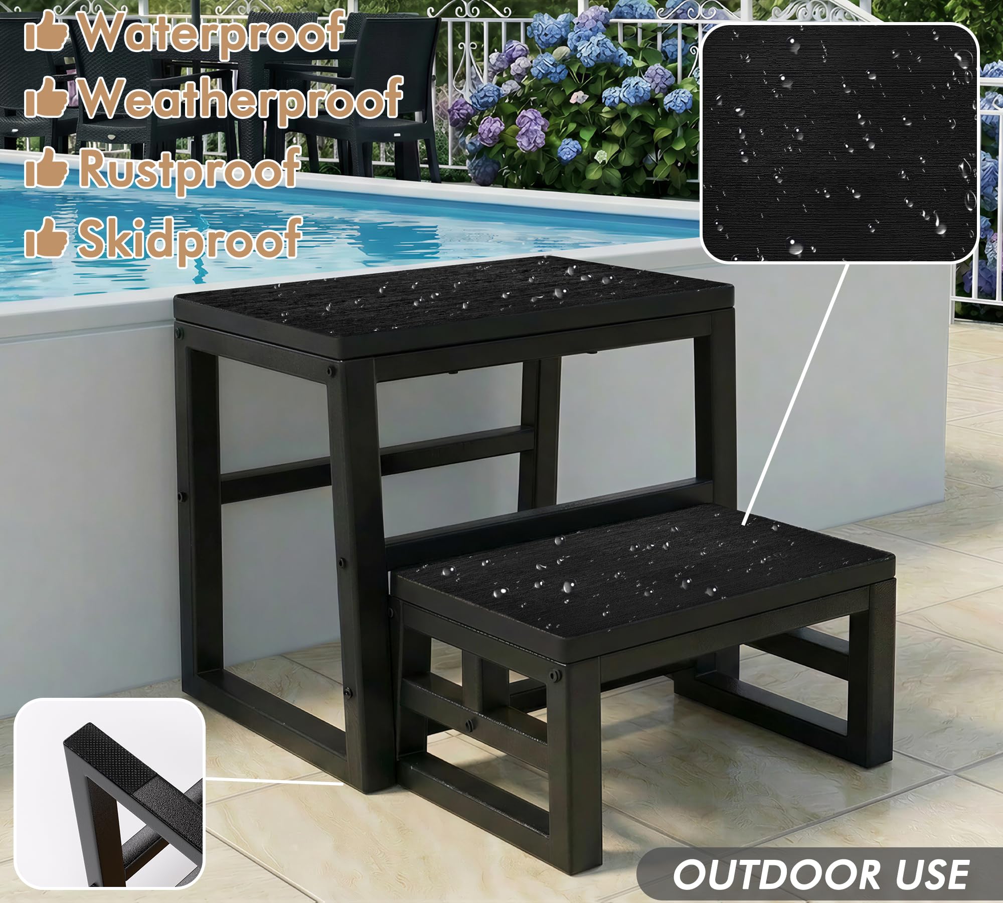 Taburete 3 en 1 impermeable de polietileno de alta densidad con pies antideslizantes para cocina y baño