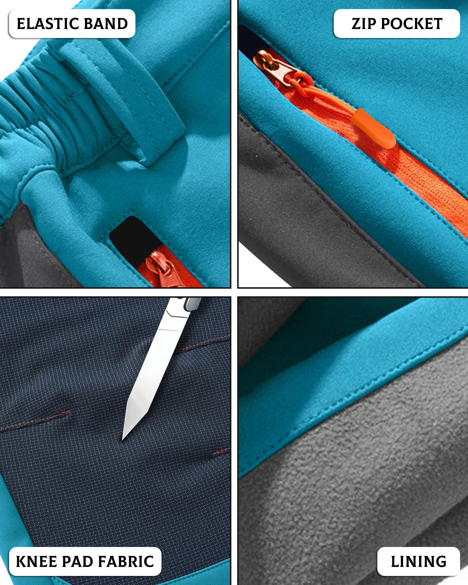 Pantalon de ski en polaire Softshell pour enfants imperméable coupe-vent chaud avec poches à fermeture éclair