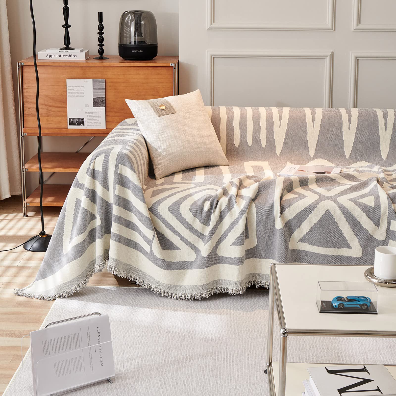 HANDONTIME Grey Sofa Cushion Covers Boho Couch Sofa Covers Dog Couch Cover for Sofa Chenille Couch Sofa Slipcover for Pets Sofa Cover Thick Washable Sectional Slip Covers for Sofas/Couches 71" X118"