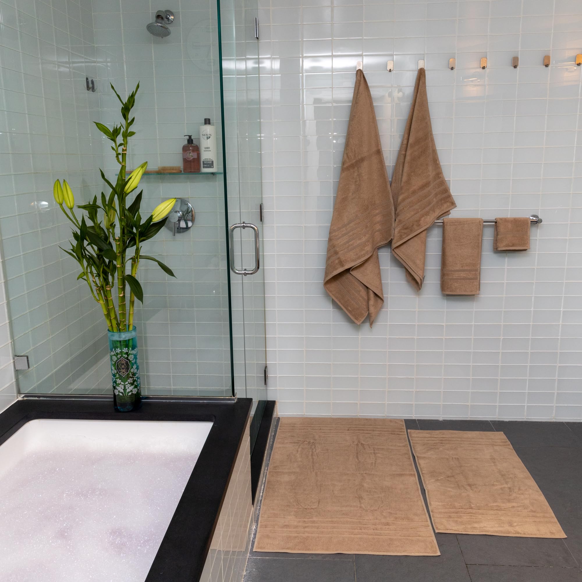 Mosobam Toallas de baño turcas de lujo, 30 x 58 pulgadas, color gris pardo claro, 700 g/m², viscosa de bambú y algodón peinado turco del Egeo