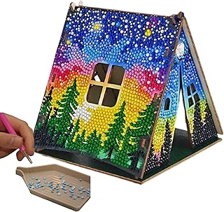 Party Ready 3D Diamond Painting Tent Craft Kit with LED Lights – Full Drill Crystal Mosaic Wood Puzzle, DIY Holiday Decorative Art for Home Display (Starry Night)