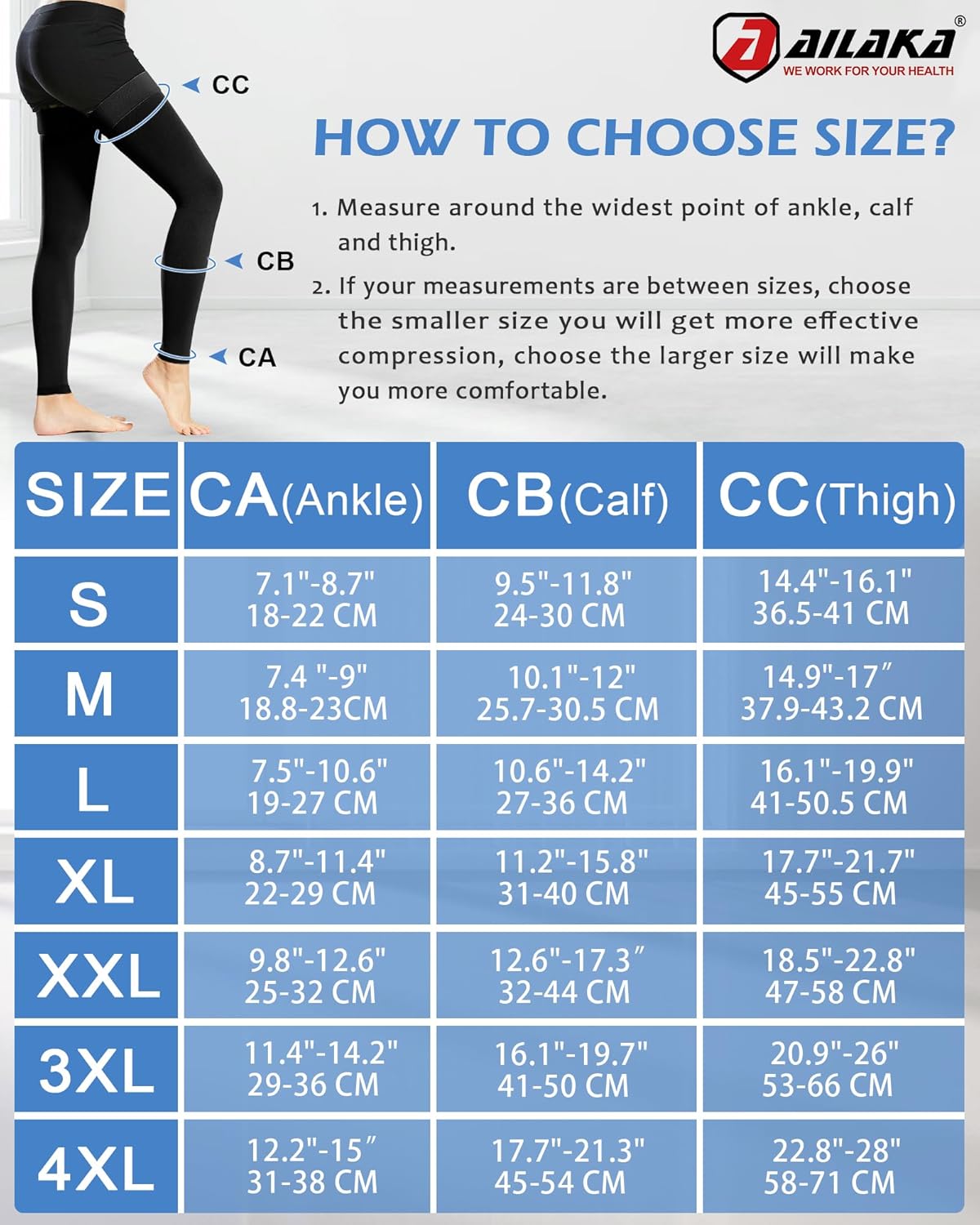 Ailaka Medical Compression Stockings for Women Men, Thigh High Footless 20-30mmHg Graduated Compression Socks with Silicone Band for Varicose Veins, Edema, Post-Surgery - Image 4