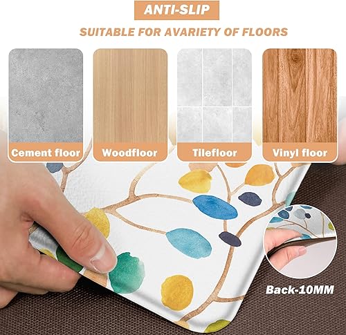 Vista 91 de weesire Alfombra de cocina verde antifatiga para el suelo de la cocina, alfombras de cocina, verde salvia, floral, hierbas, espuma viscoelástica