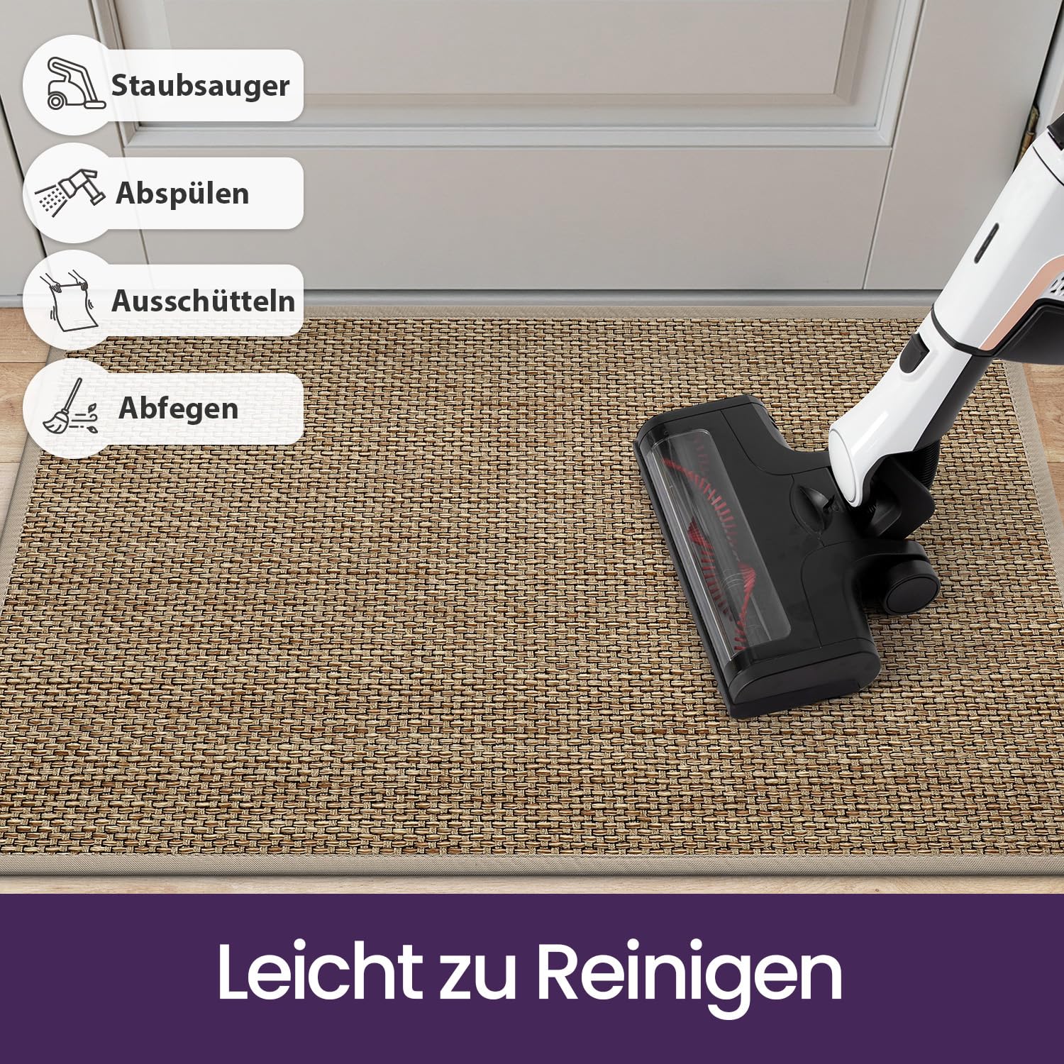 DEXI Fußmatte Innen 60 x 90 cm, rutschfest Schmutzfangmatte mit Gummirücken, absorbierend Fussmatte Innenbereich, Dünn Türmatte, waschbar Sauberlaufmatte für Haustür & Flur, Beige