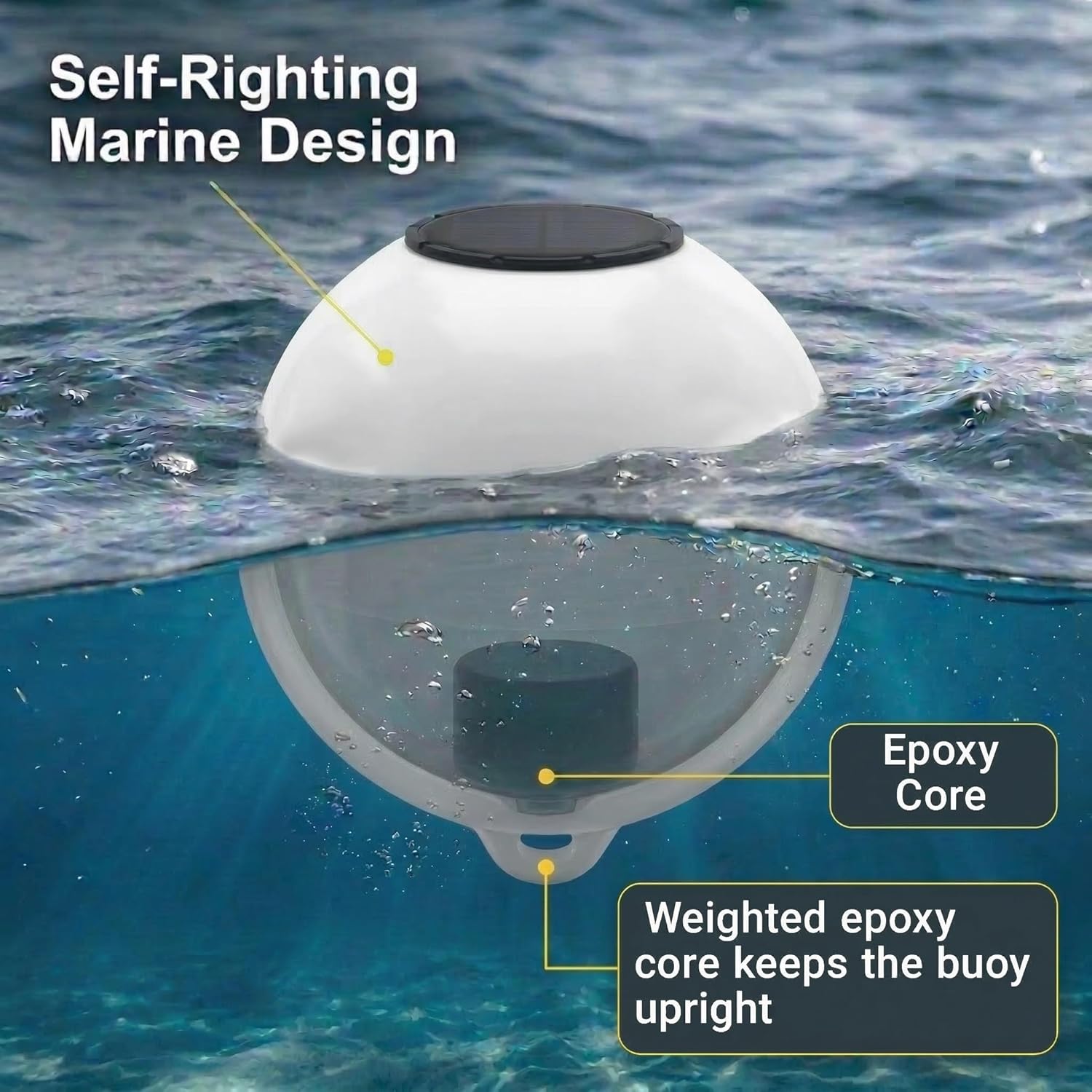 DUNNRITE Solar Powered Self-Illuminating LED Marker Buoy with Light Engine, 14" Diameter, Choose from Six Colors