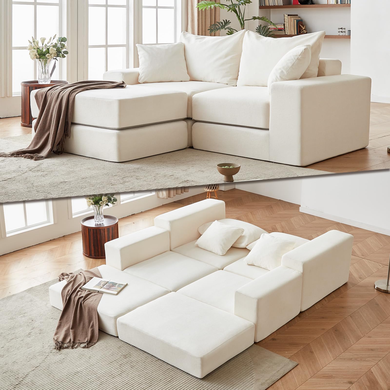 Photo 1 of Modular Sectional Loveaeat Cloud Sofa, Boneless Couch with Non Slip Base, Modern Sleeper Sofa for Customizable Living Spaces, Cozy Modular Couch with L-Shape Chaise, Deep Seat & No Assembly, Beige